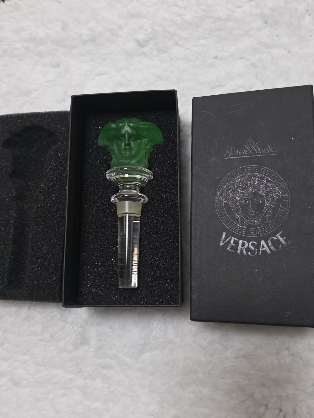 Rosenthal Versace Medusa Green Lead Crystal Bottle Stopper Austria wOriginal Box